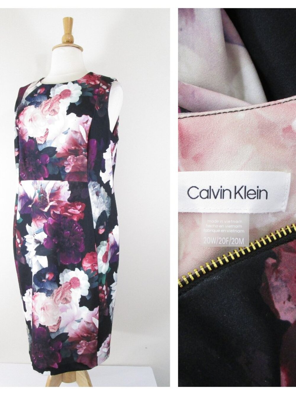 Calvin Klein Plus Size Purple Floral Sleeveless Sheath Dress 20W Formal Career